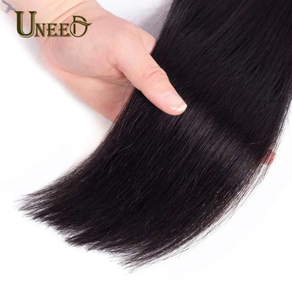 Неокрашенные малазийские прямые волосы пряди с кружевной застежкой натуральные