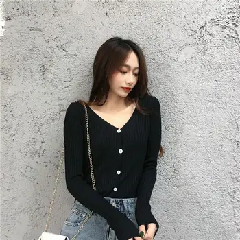 Casual Wild Sweater for Women Autumn Winter Korean Sweet Color V-neck Long-sleeved Solid Color Sweater Slim Button Knit Cardigan 
Casual Wild Sweater for Women Autumn Winter Korean Sweet Color V-neck Long-sleeved Solid Color Sweater Slim Button Knit Cardigan