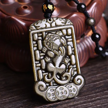 

Natural Gold Obsidian Abacus Pixiu Pendant Necklace Charm Jewellery Fashion Hand-Carved Amulet Man Luck Gifts Sweater Chain