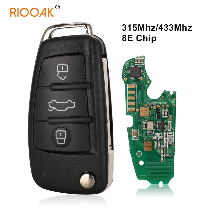 

315/433/868MHz 8E Electronic Chip 8E0 837 220 Q/M/T/R Af Flip 3 Button Remote Car Key Fob 8E0837220Q For Audi A6L Q7