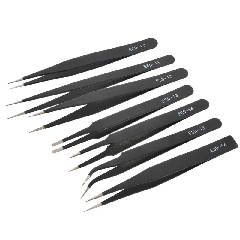 7pcs Stainless Steel Tweezers Set Anti-Static Maintenance Repair Tool Kit Tweezers Precision Model Making Hand Tool Set
7pcs Stainless Steel Tweezers Set Anti-Static Maintenance Repair Tool Kit Tweezers Precision Model Making Hand Tool Set
