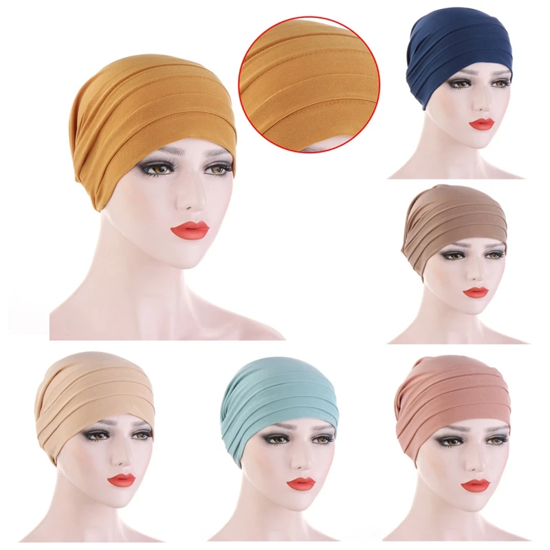 2020 New Elastic Cotton Turban Hat Pure Color Women Warm Winter Headscarf Bonnet Inner Hijabs Cap Muslim Hijab femme Wrap Head |