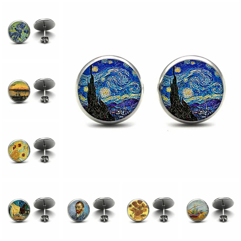fashion Van Gogh Painting Stud Earrings art The Starry Night Ear Studs Van Gogh Sunflowers Round Jewelry Glass Dome Earrings
fashion Van Gogh Painting Stud Earrings art The Starry Night Ear Studs Van Gogh Sunflowers Round Jewelry Glass Dome Earrings