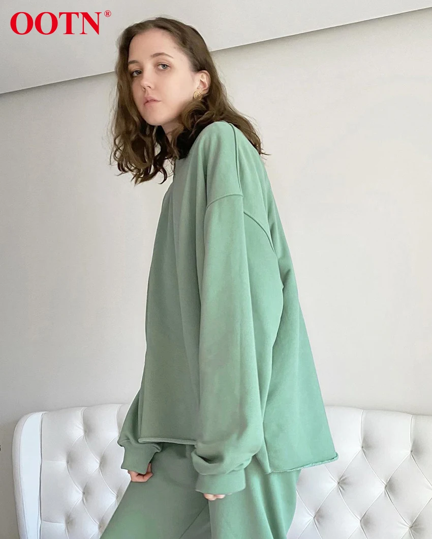 OOTN Autumn Winter Sweatshirt And Pants Two Piece Set Women Casual Loose Solid Pullover Tracksuit Ladies Trousers 2 Piece Set