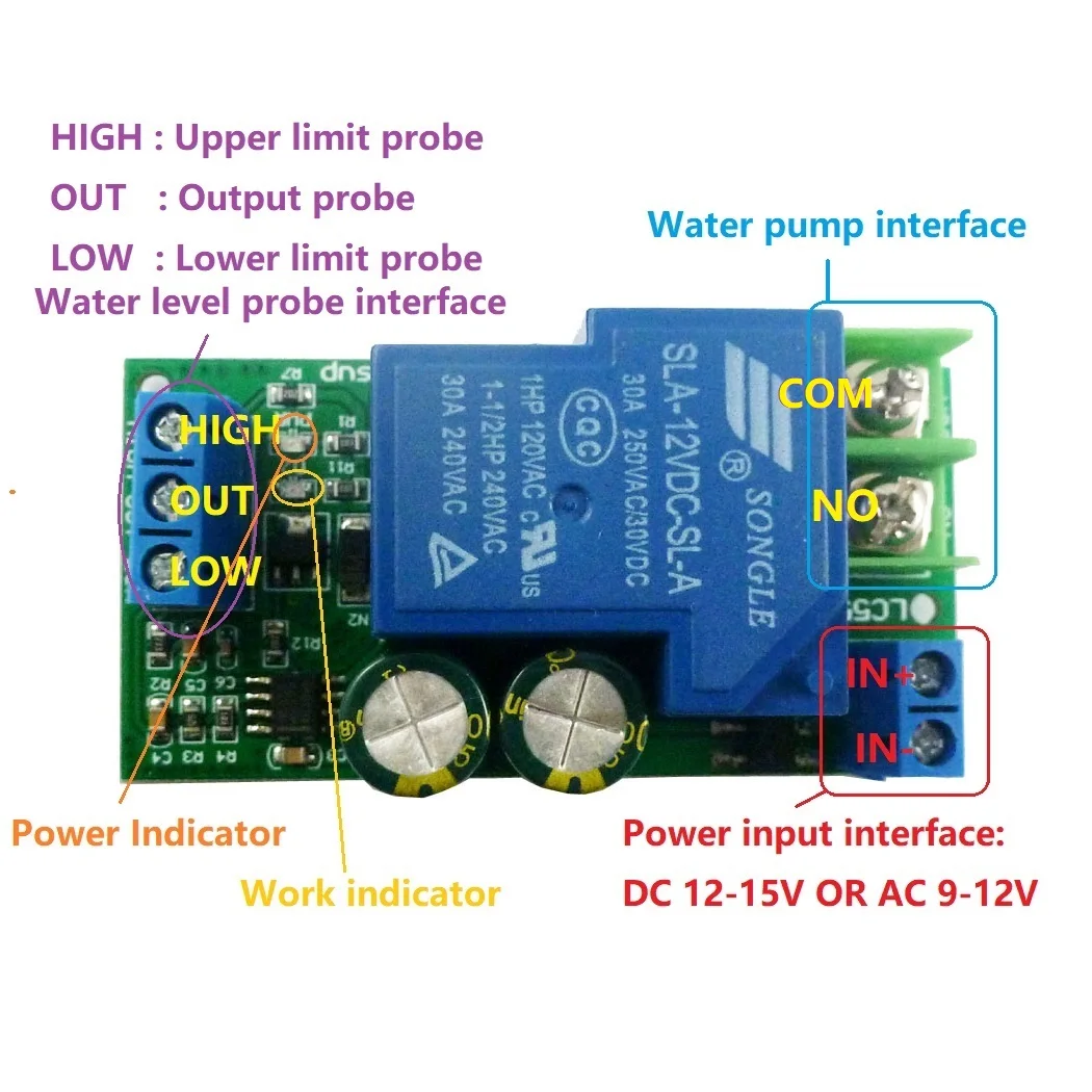 30A High Power 12V Water Level Automatic Controller Liquid Sensor Switch Solenoid valve Motor Pump automatic control Relay Board
30A High Power 12V Water Level Automatic Controller Liquid Sensor Switch Solenoid valve Motor Pump automatic control Relay Board