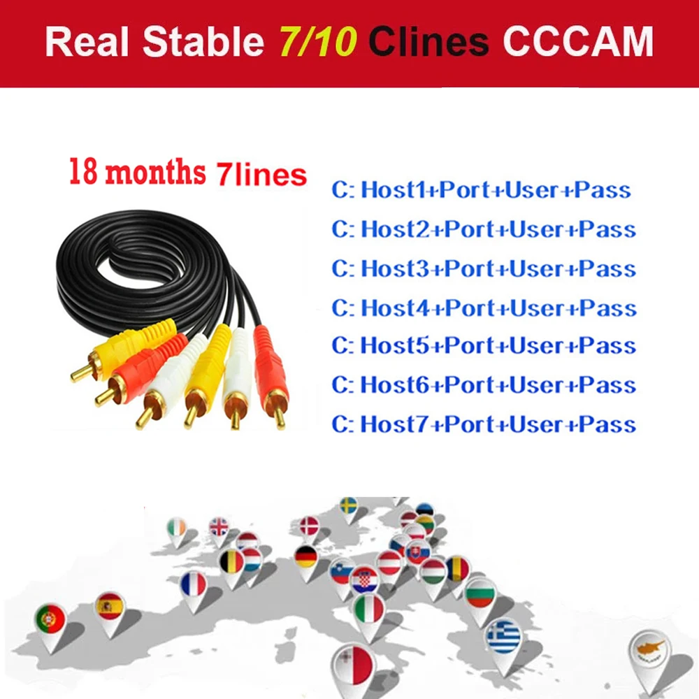 Newest Fast Stable Europe 7 lines Cccam For 1 Year Spain Portugal Satellite Share Server Support DVB-S2 Satellite Receiver
Newest Fast Stable Europe 7 lines Cccam For 1 Year Spain Portugal Satellite Share Server Support DVB-S2 Satellite Receiver