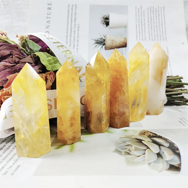 Natural Stones Quartz Crafts Crystals Healing Gemstones Yellow Fire Wand Point Polished Gems Home Decoration
Natural Stones Quartz Crafts Crystals Healing Gemstones Yellow Fire Wand Point Polished Gems Home Decoration