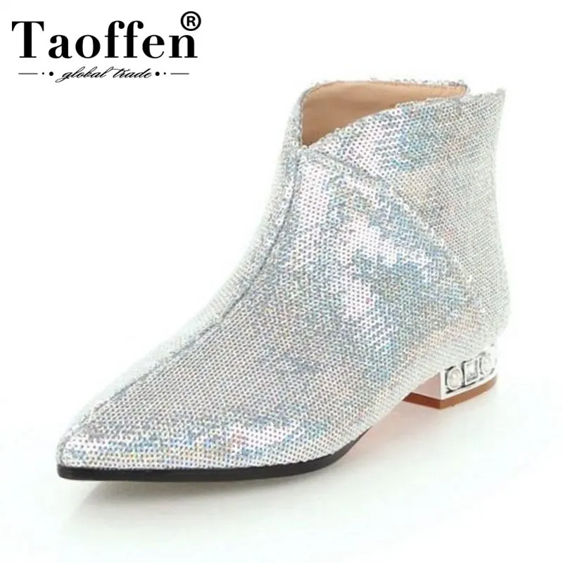 Taoffen 2020 Bling Fashion New Arrival Short Boots Flats Shoes Woman Winter Daily Casual Zipper Ankle Boots Footwear Size 32-43
Taoffen 2020 Bling Fashion New Arrival Short Boots Flats Shoes Woman Winter Daily Casual Zipper Ankle Boots Footwear Size 32-43