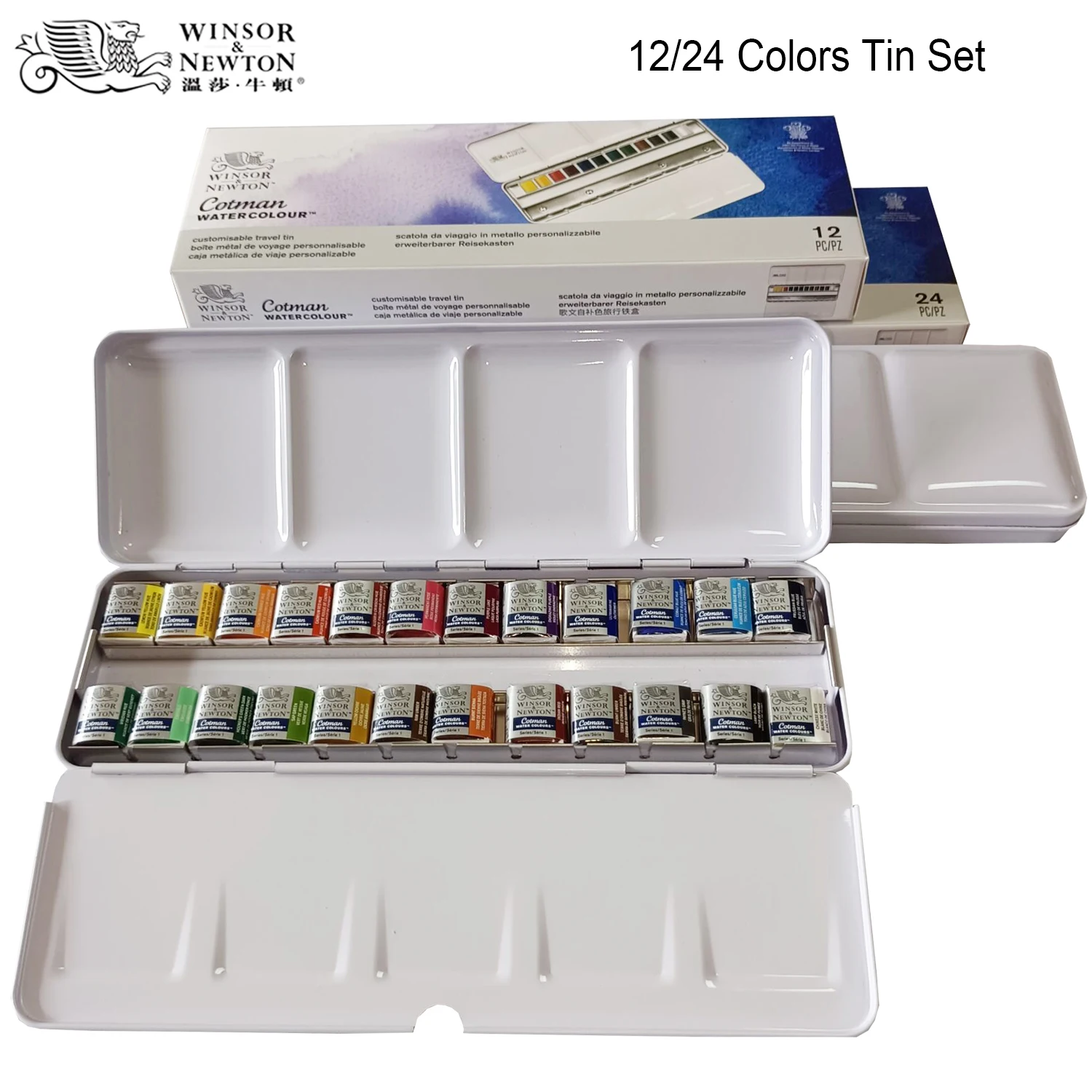 Winsor&Nowton Cotman 12/24 colors Solid Watercolor Paints Professional Pigment tin packing Art Supplies | Канцтовары для офиса