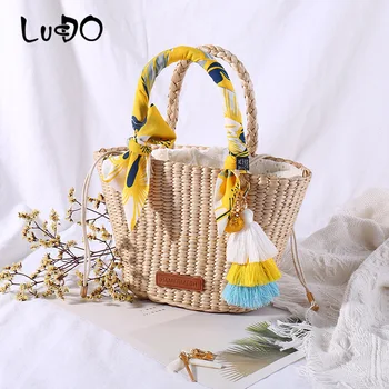 LUCDO Handmade Straw bag Woven Handbags Sea Grass Beach Bag Laides Top Handle Bag Wedding Gift Small Size Natural Basket Bolso 
LUCDO Handmade Straw bag Woven Handbags Sea Grass Beach Bag Laides Top Handle Bag Wedding Gift Small Size Natural Basket Bolso