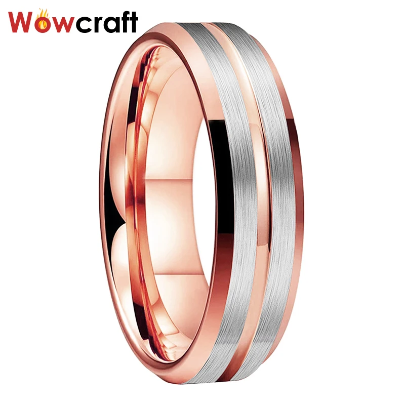 6mm Rose Gold Tungsten Carbide Mens Wedding Ring Womens Couple Engagement Band Brushed Finish with Beveled Edges Comfort Fit
6mm Rose Gold Tungsten Carbide Mens Wedding Ring Womens Couple Engagement Band Brushed Finish with Beveled Edges Comfort Fit