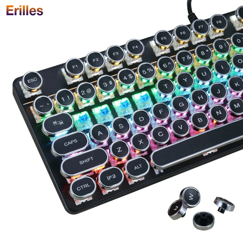 PUNK Mechanical Keyboard USB Wired Round Retro Keycap Gaming Metal Keyboards with Backlit 87 Keys Computer PC Keypad Dropshiping
PUNK Mechanical Keyboard USB Wired Round Retro Keycap Gaming Metal Keyboards with Backlit 87 Keys Computer PC Keypad Dropshiping