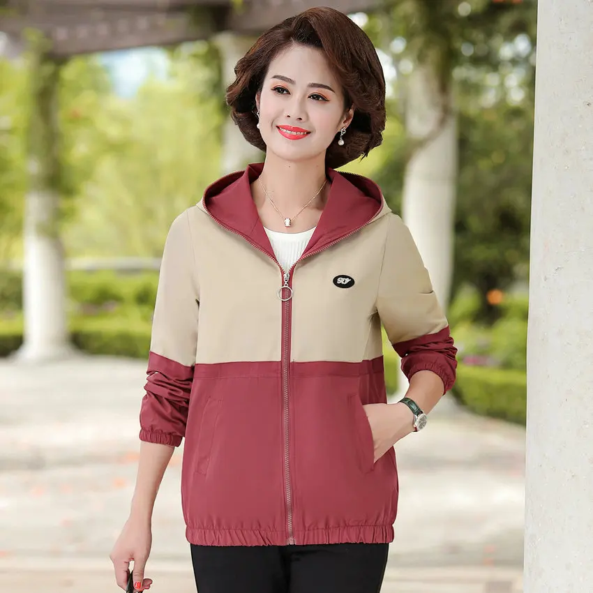 Woman Autumn Jacket With Hood Coat Pink Green Wine Red Orange Patchwork Colour Zip Up Hooded Outerwear For Middle Aged Women New
Woman Autumn Jacket With Hood Coat Pink Green Wine Red Orange Patchwork Colour Zip Up Hooded Outerwear For Middle Aged Women New