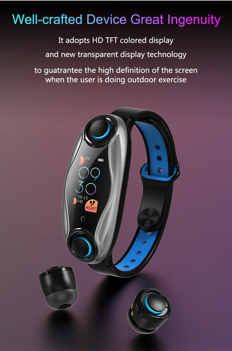 Newest AI Smart Watch With Bluetooth 5.0 Earphone Heart Rate Monitor Wristband Long Time Standby Fitness Bracelet | Электроника