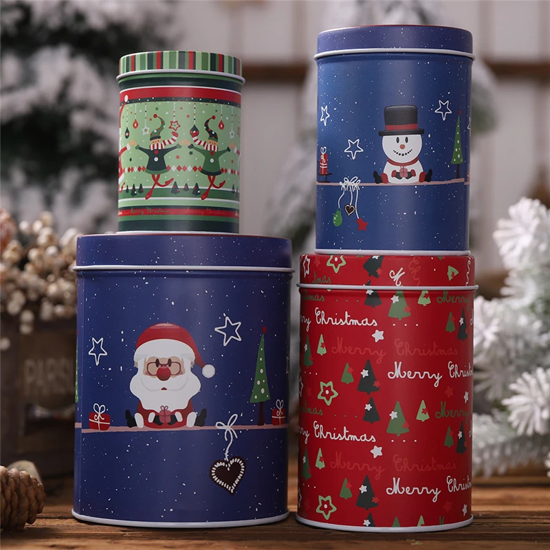 

2019 Xmas new Year Christmas tinplate cans Candy box Gift storage box Cookie jar tin can DIY christmas decorations for home 4pcs
