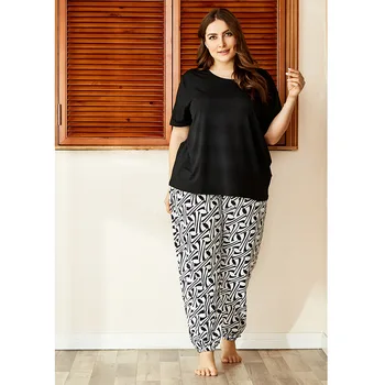 DOIB Plus Size Nightwear Women Black Print T-Shirt+Long Trousers Large Size Pajamas Set Homewear Two Pieces Suit Sleepwear
DOIB Plus Size Nightwear Women Black Print T-Shirt+Long Trousers Large Size Pajamas Set Homewear Two Pieces Suit Sleepwear