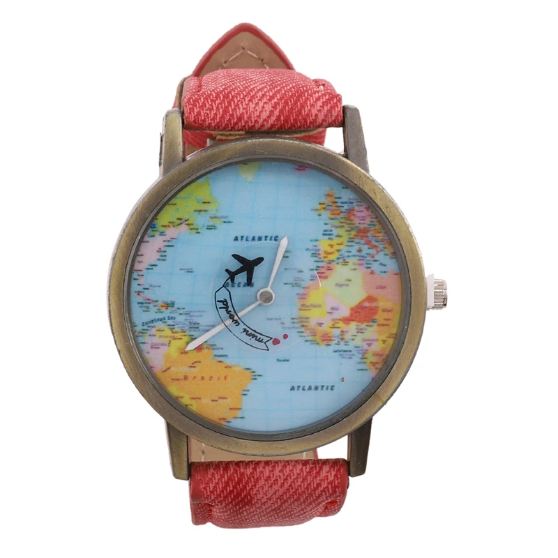 Plane World Map Pattern Travel Watches Denim Quartz Watch Cusual Dress Watch Colour:Red
Plane World Map Pattern Travel Watches Denim Quartz Watch Cusual Dress Watch Colour:Red