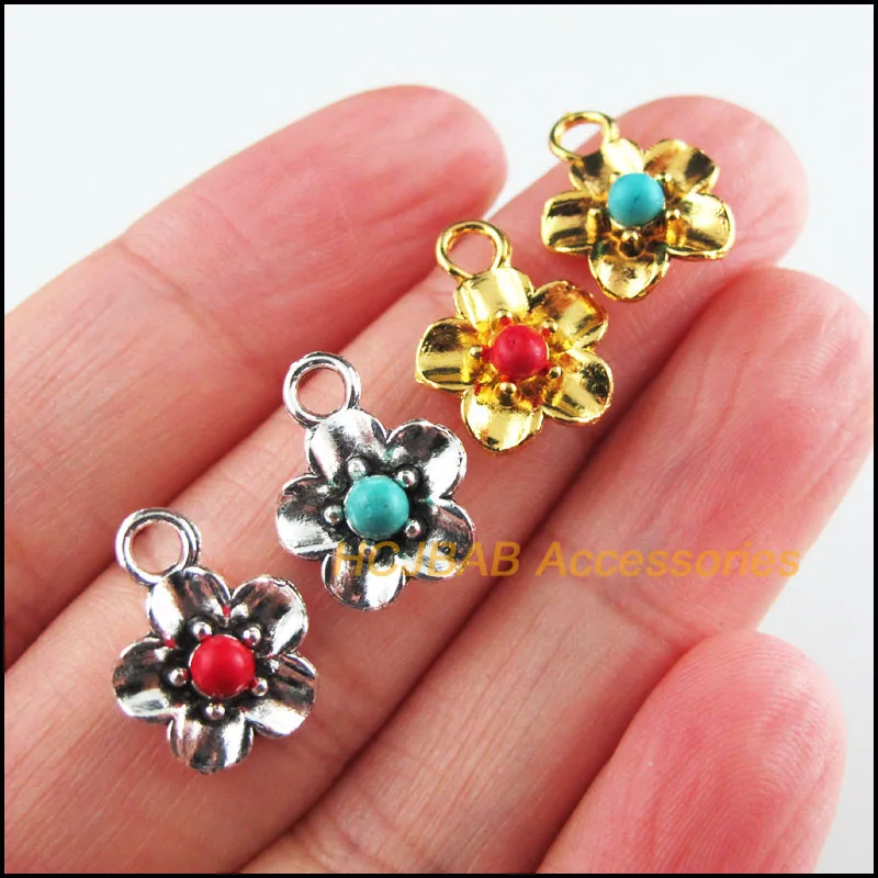 20 New Flower Charms Tibetan Silver Tone & Gold Color Red & Blue Stone Star Pendants 11x15mm
20 New Flower Charms Tibetan Silver Tone & Gold Color Red & Blue Stone Star Pendants 11x15mm