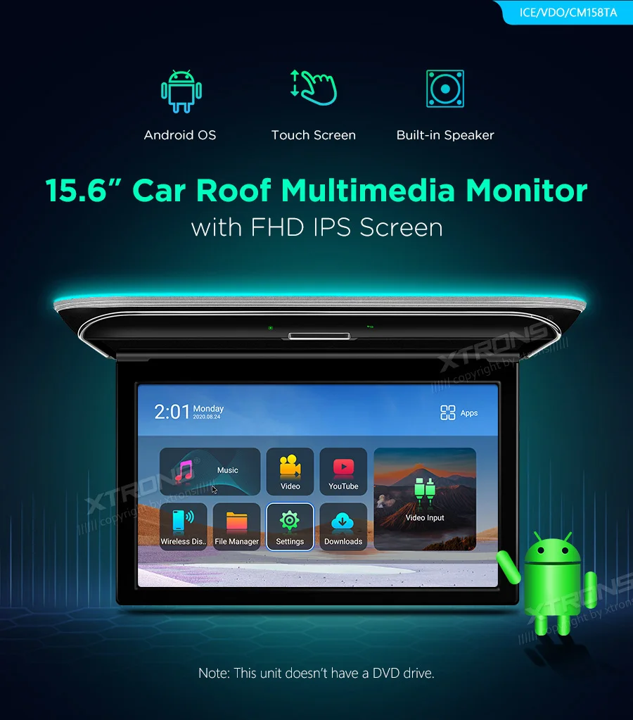 XTRONS 15.6” Touch Screen Built-in Speaker Android Car Roof Multimedia Player with FHD IPS Screen 1080P HD Digital Video
XTRONS 15.6” Touch Screen Built-in Speaker Android Car Roof Multimedia Player with FHD IPS Screen 1080P HD Digital Video