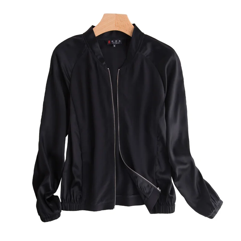 2019 весеннее дизайнерское однотонное бейсбольное короткое красивое пальто из крепового сатина и натурального шелка, Повседневная элегантная тонкая женская куртка
2019 весеннее дизайнерское однотонное бейсбольное короткое красивое пальто из крепового сатина и натурального шелка, Повседневная элегантная тонкая женская куртка