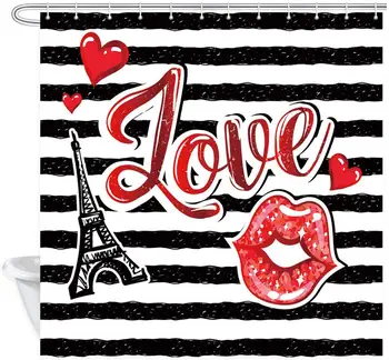 Sexy Woman's Lip Paris Tower and Red Heart on Black and White Stripes Teen Girls Love Bath Cutain
Sexy Woman's Lip Paris Tower and Red Heart on Black and White Stripes Teen Girls Love Bath Cutain