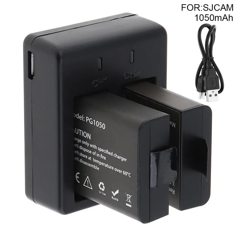 2pcs 3.7V 1050mAh Li-ion Rechargeable Battery + 2 Channels 100V-240V Charger with USB Cable for SJ4000 /SJ4000 Wifi /SJ4000 Plus
2pcs 3.7V 1050mAh Li-ion Rechargeable Battery + 2 Channels 100V-240V Charger with USB Cable for SJ4000 /SJ4000 Wifi /SJ4000 Plus