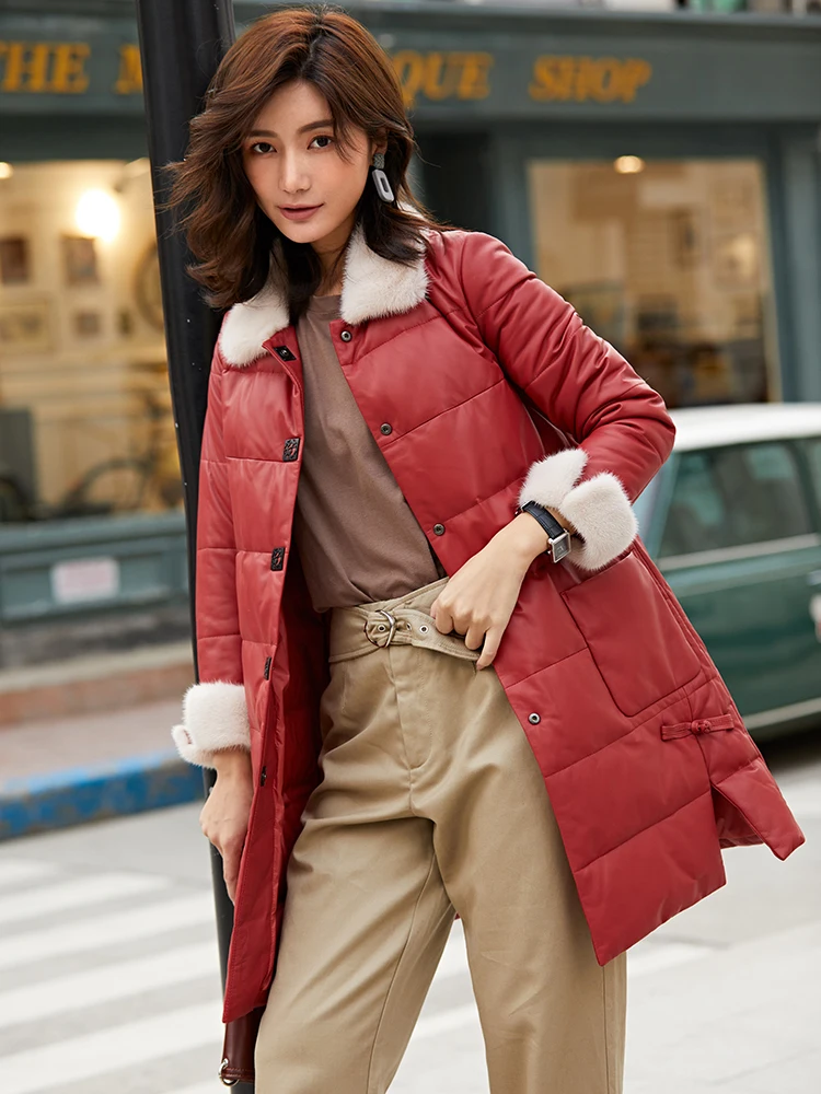 2020 New Genuine Jacket Women Mink Fur Collar Winter Sheepskin Coat White Duck Down Real Leather Jackets KJ3581
2020 New Genuine Jacket Women Mink Fur Collar Winter Sheepskin Coat White Duck Down Real Leather Jackets KJ3581