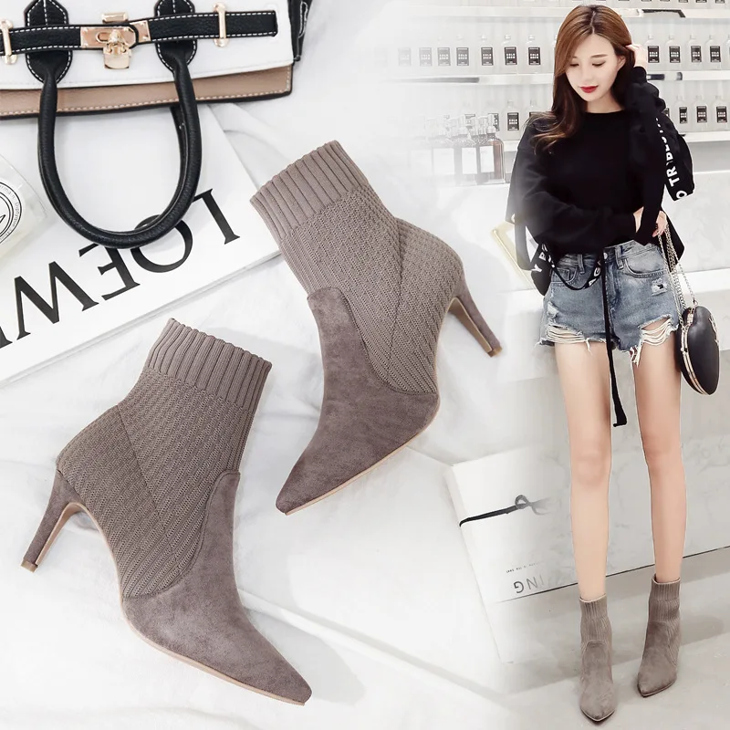 Knitted Sock Boots Womens Winter Suede Leather Short Ankle Booties Pointed Toe Low Heels Martin Booties Femme Strectch Sock Bota
Knitted Sock Boots Womens Winter Suede Leather Short Ankle Booties Pointed Toe Low Heels Martin Booties Femme Strectch Sock Bota