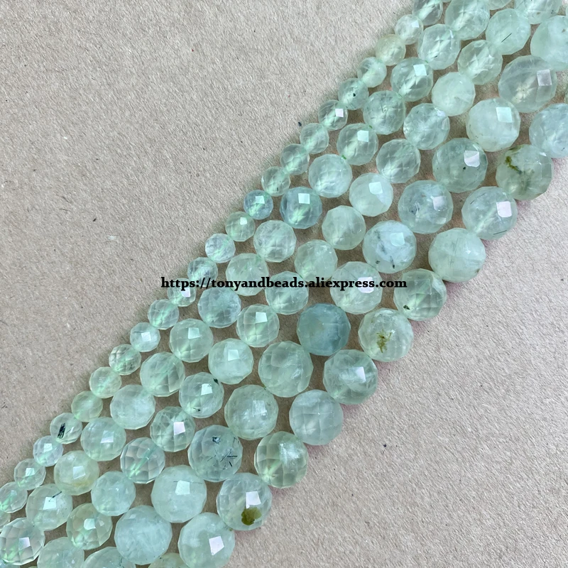 

Semi-precious Stone Diamond Cuts Faceted AA Quality Green Prehnite 7" Round Loose Beads 6 8 10 mm