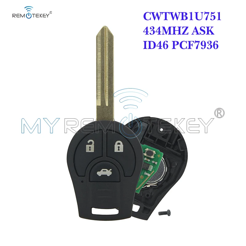 Remtekey remote key fob 3 button 433mhz with ID46 chip pcf7936 for Nissan Cube Rogue 2008 2009 2010 2011 2012 2013
Remtekey remote key fob 3 button 433mhz with ID46 chip pcf7936 for Nissan Cube Rogue 2008 2009 2010 2011 2012 2013