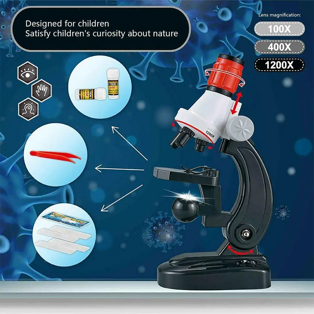 Children's Microscope Science Kit Plastic Beginner Kit 400X 100X Children's Science 1200X Magnification LED Toys Microscope E5B4
Children's Microscope Science Kit Plastic Beginner Kit 400X 100X Children's Science 1200X Magnification LED Toys Microscope E5B4