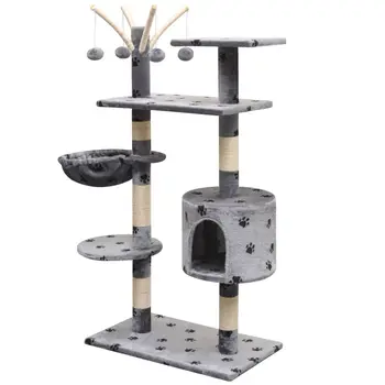 

Cat Tree with Sisal Scratching Posts 125 cm Paw Prints Grey Feature-packed Hammock Multi-storey Cats' Centre Platforms Houses