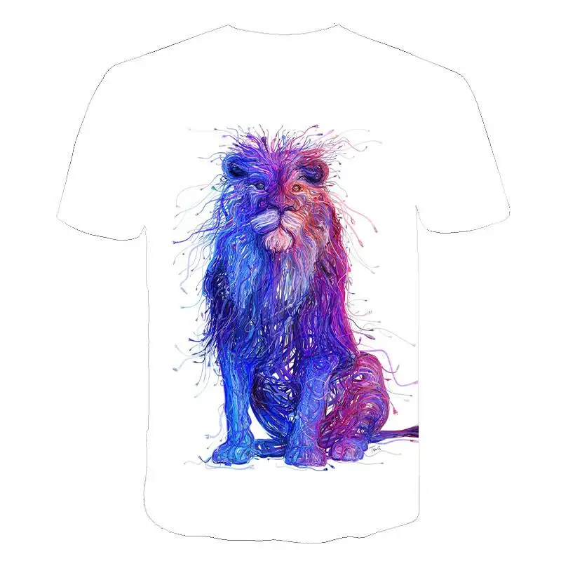 Summer men's T-shirt O-neck short-sleeved clothing Animal Lion 3D printing T-shirt Casual men's T-shirt