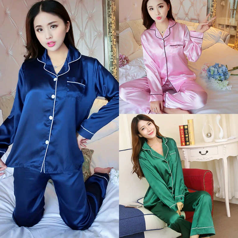 Фото Женские атласные пижамные комплекты из двух частей пижамы - купить