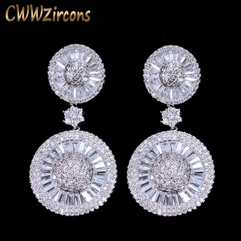 

CWWZircons Top Quality Stunning Cubic Zircon Micro Pave Bridal Big Round Drop Earring for Wedding Gift Accessories CZ257