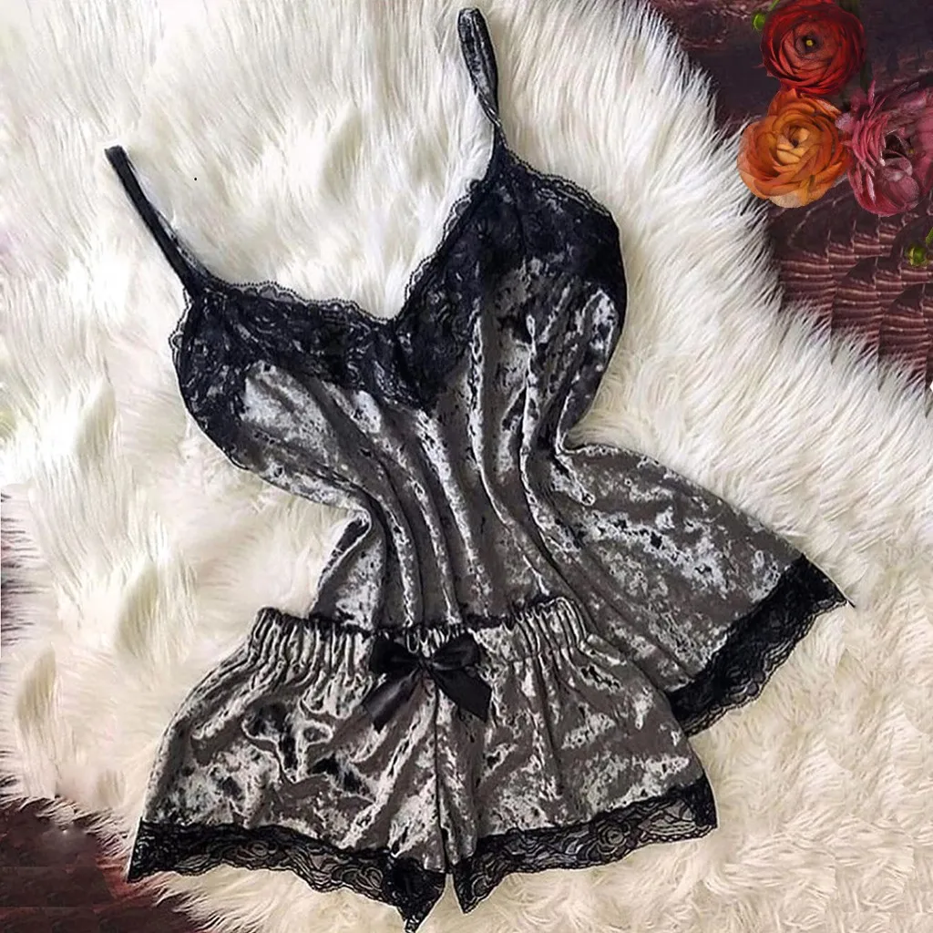 Womens Sleepwear Lace Sexy Sleepwear Underwear Women Pajama Set Lace suspender top within Temptation Lace satin shorts pajamas
Womens Sleepwear Lace Sexy Sleepwear Underwear Women Pajama Set Lace suspender top within Temptation Lace satin shorts pajamas