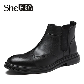 New Brock Carved Leather Boots Men Autumn Winter Fashion Men's Slip-on High-top Loafer Shoes Men Short Boots Pointed Martin Boot 
New Brock Carved Leather Boots Men Autumn Winter Fashion Men's Slip-on High-top Loafer Shoes Men Short Boots Pointed Martin Boot