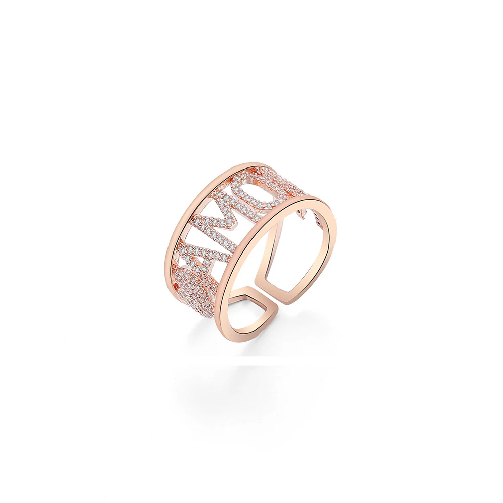 Alphebet Micro Pave CZ Letters AMORE Words Ring Top Quality 2019 New Design Silver Gold Open Cuff Finger Ring Gift for Women Men
Alphebet Micro Pave CZ Letters AMORE Words Ring Top Quality 2019 New Design Silver Gold Open Cuff Finger Ring Gift for Women Men
