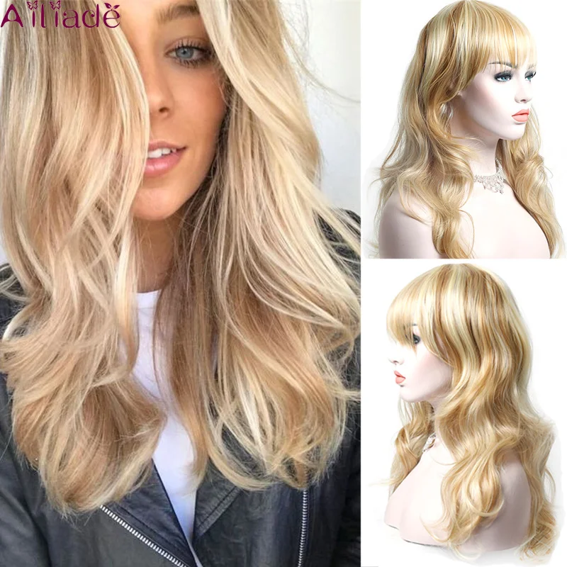 AILIADE Long Blonde Wavy With Bangs Wigs For Women Synthetic Female Daily Party Heat Resistant High temperature Fiber False Hair
AILIADE Long Blonde Wavy With Bangs Wigs For Women Synthetic Female Daily Party Heat Resistant High temperature Fiber False Hair