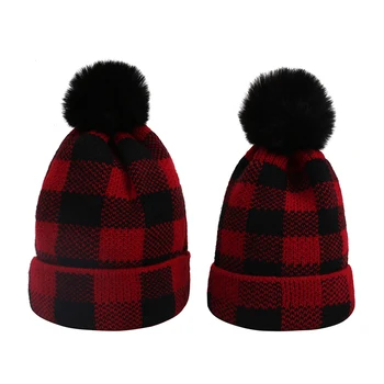 Winter Warm Parent-Child Hat, Buffalo Plaid Knit Beanie Cap with Faux Fur Pom Pom for Adult and baby
Winter Warm Parent-Child Hat, Buffalo Plaid Knit Beanie Cap with Faux Fur Pom Pom for Adult and baby