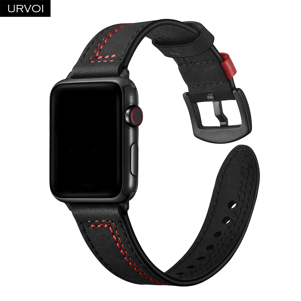 Ремешок URVOI из кожи Крейзи Хорс для Apple Watch series 6 SE 5 4 3 2 1 удобный браслет с L