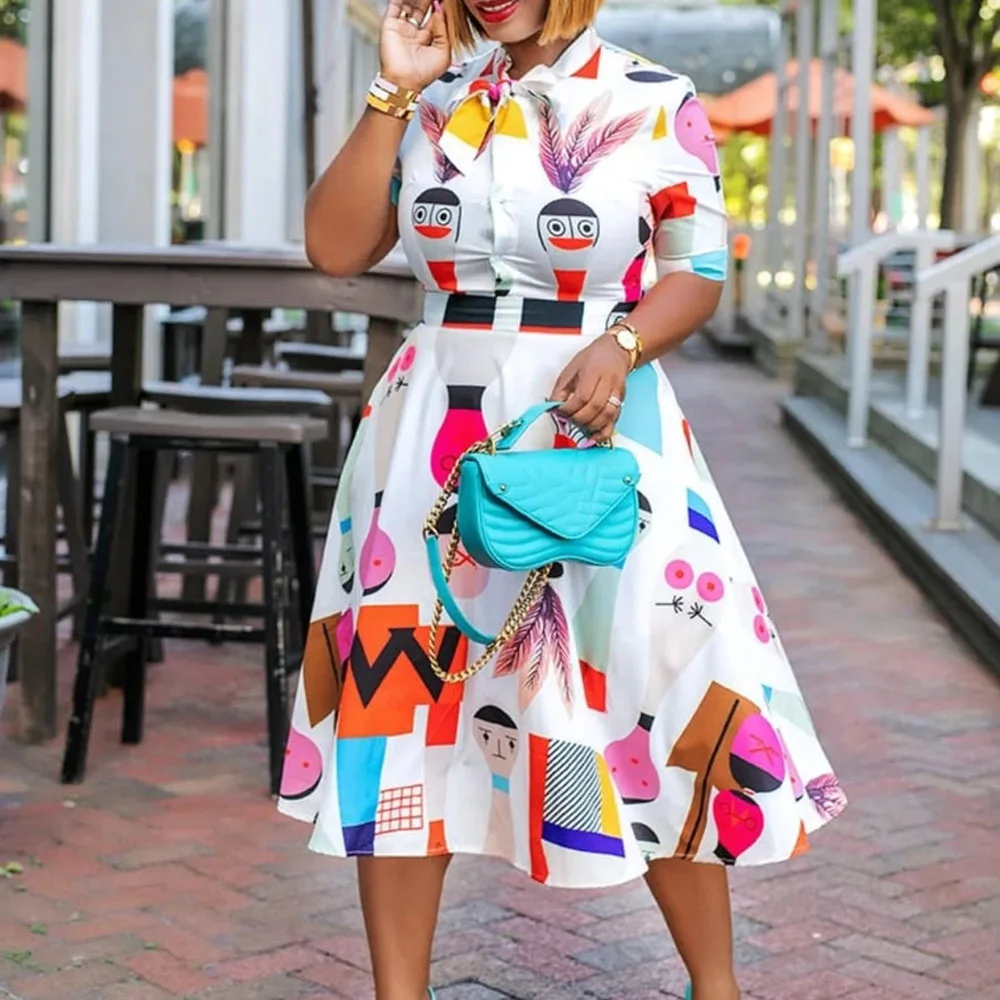Fashion African Ladies Pattern Printed Shirt Dress Elegant Women White High Waist A Line Plus Size Office Dresses Midi Vestido
Fashion African Ladies Pattern Printed Shirt Dress Elegant Women White High Waist A Line Plus Size Office Dresses Midi Vestido