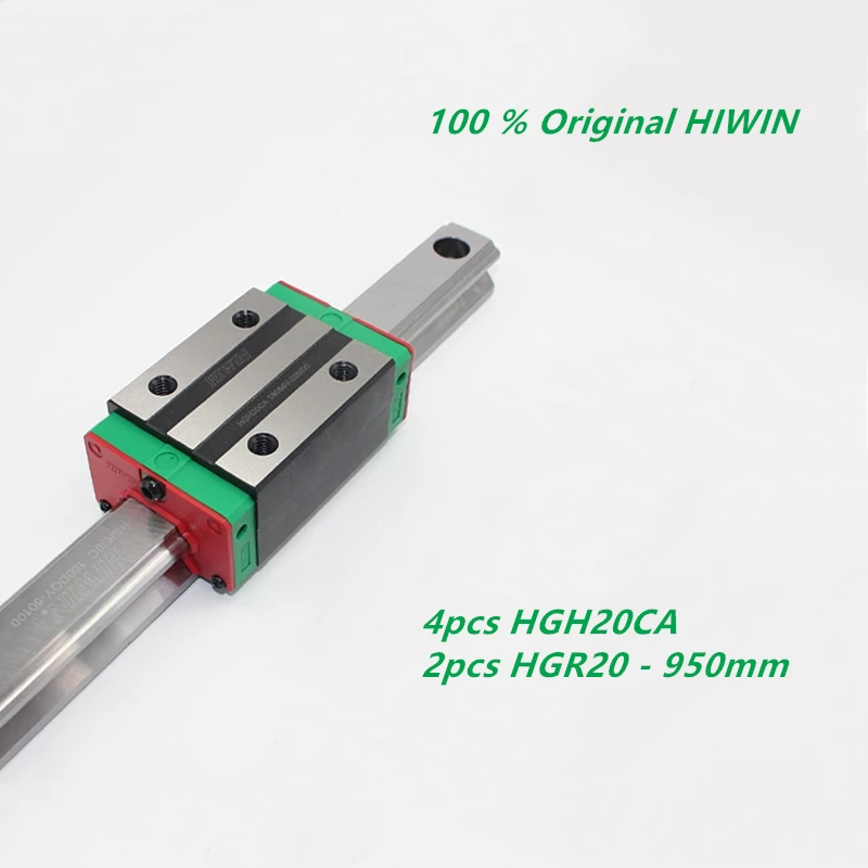 

4pcs Orignal HIWIN HGH20CA linear carriage sliding blocks with 2pcs HGR20 L950mm Linear guide rails for CNC