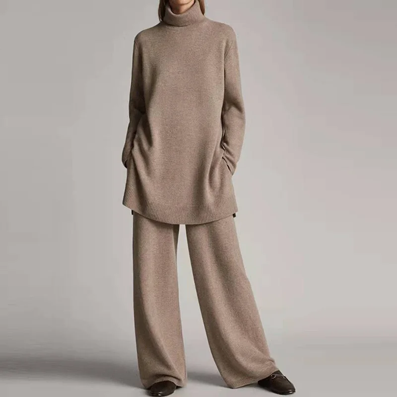 Women Casual Knitted Two Piece Set Long Sleeve Tops Pocket Pant Loose Outfits Lady Turtleneck Pullovers Wide Leg Pants Tracksuit
Women Casual Knitted Two Piece Set Long Sleeve Tops Pocket Pant Loose Outfits Lady Turtleneck Pullovers Wide Leg Pants Tracksuit