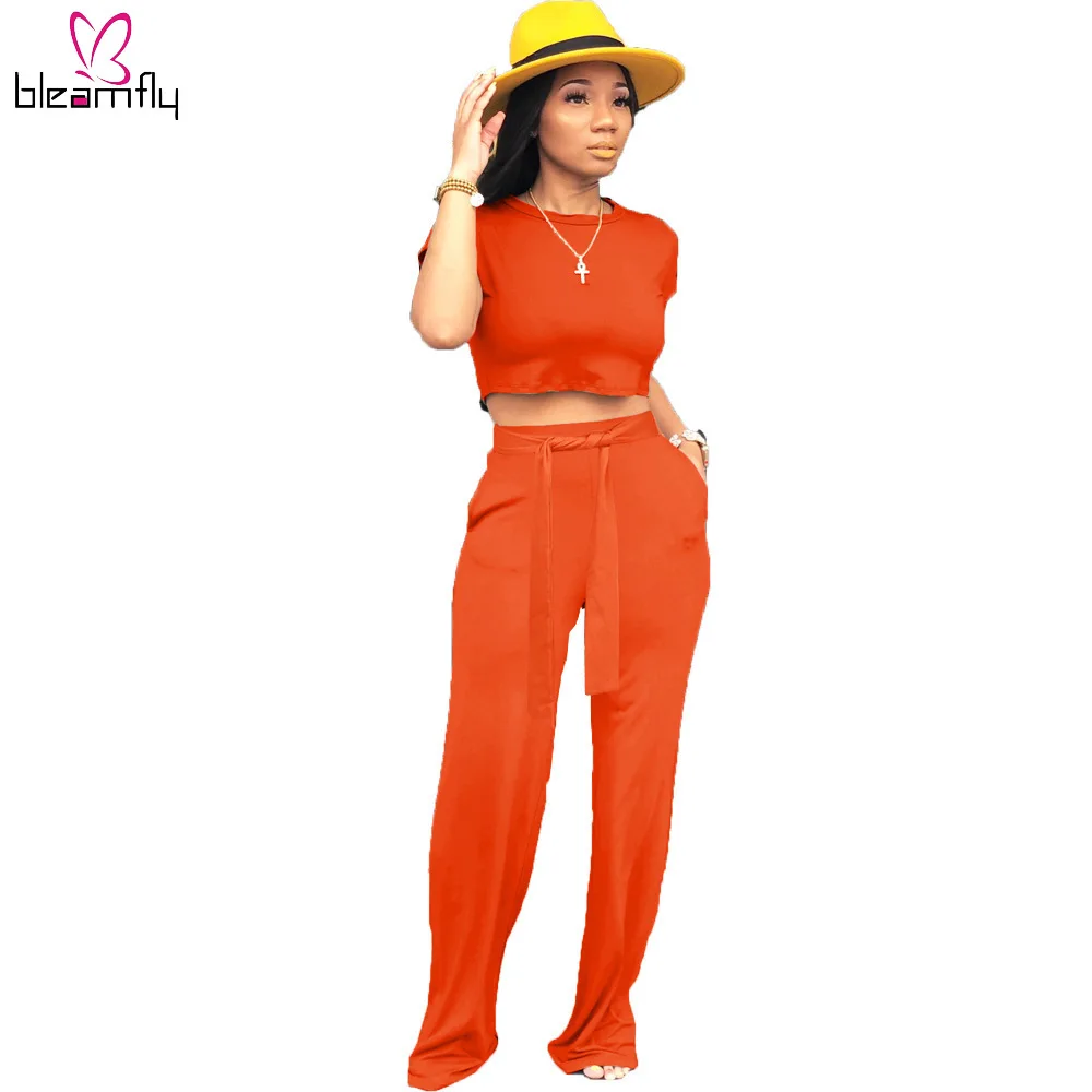 Causal Sexy 2 Piece Set Women's Round Neck Short Sleeve Crop Tops And Belt Wide Leg Pants Suit Plus Size Orange Outfits 2019
Causal Sexy 2 Piece Set Women's Round Neck Short Sleeve Crop Tops And Belt Wide Leg Pants Suit Plus Size Orange Outfits 2019