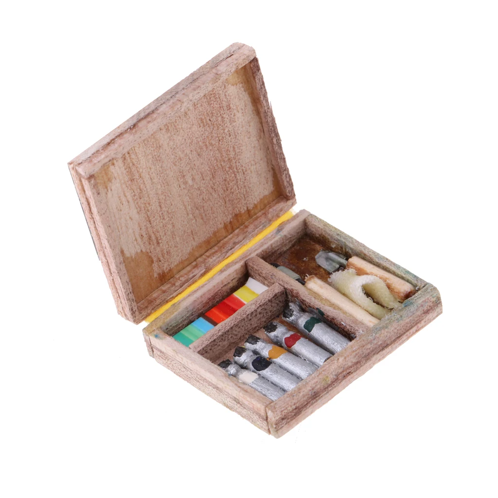 Artist's Wooden Watercolour Storage Box Doll House Miniatures Paint 1:12 Scale Toy Artist's Wooden Watercolour Storage Box Doll House Miniatures Paint 1:12 Scale Toy