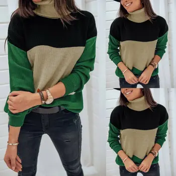 Women's Sweaters Turtlenck Long Sleeve dark green splice Knitted Jumper Knitwear Winter Outwear Tops jersey mujer
Women's Sweaters Turtlenck Long Sleeve dark green splice Knitted Jumper Knitwear Winter Outwear Tops jersey mujer