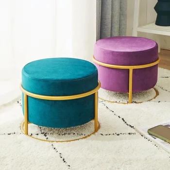 Fabric Stool With Cushion For Home Decor Furniture Stool Nordic Luxury Stool Flannel Chair Living Room Ottoman Round Stools