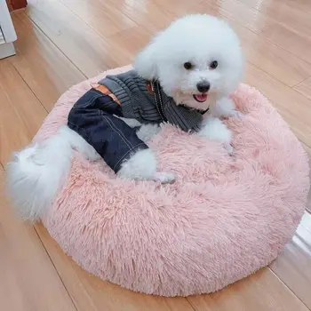 

UK Pet Dog Cat Calming Bed Warm Soft Plush Round Nest Comfy Sleeping Kennel Cave Shag Faux Fur Donut Cuddler Pet Bed Dog Bed