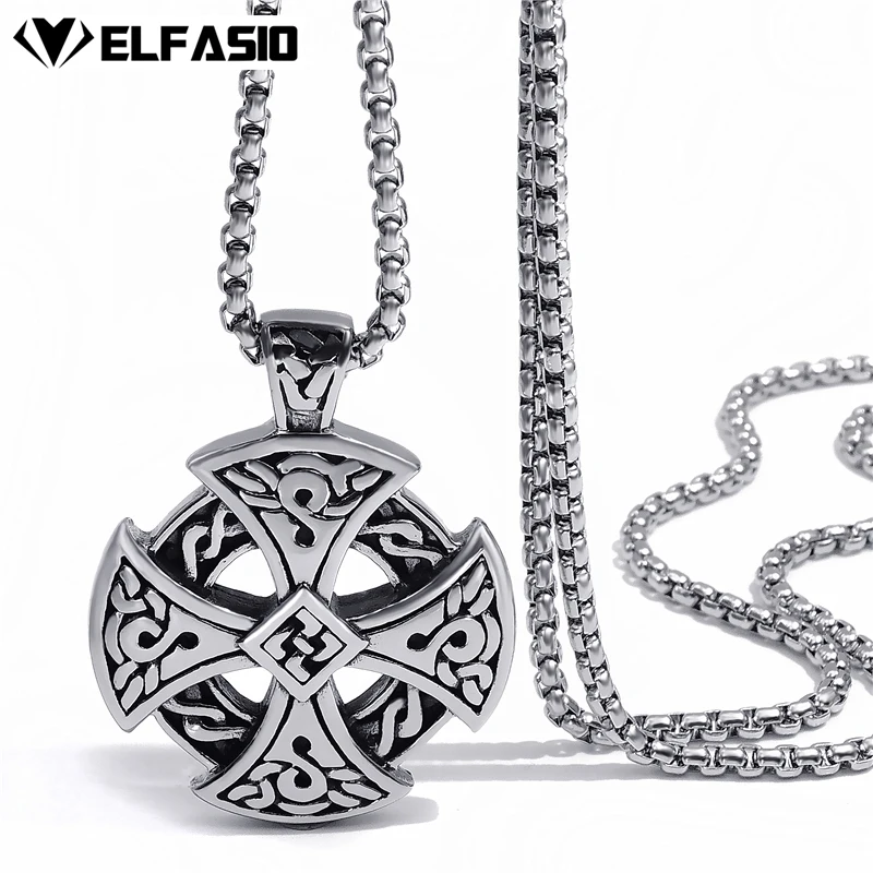 Elfasio Celtic Solar Cross Necklace Mens Stainless Steel Pendant Chain Silver Black Vintage jewelry 20inch-26inch
Elfasio Celtic Solar Cross Necklace Mens Stainless Steel Pendant Chain Silver Black Vintage jewelry 20inch-26inch